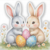 キュートウォーターカラーイースターバニーハッピーイースター シール (正面)