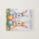 キュートウォーターカラーイースターバニーハッピーイースター ジグソーパズル (横)