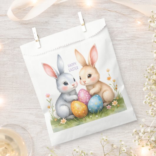 キュートウォーターカラーイースターバニーハッピーイースター フェイバーバッグ (クリップ留めされた状態)