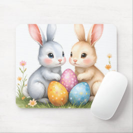キュートウォーターカラーイースターバニーハッピーイースター マウスパッド