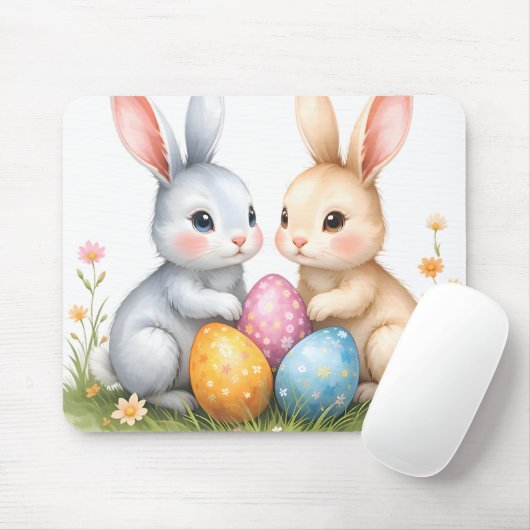 キュートウォーターカラーイースターバニーハッピーイースター マウスパッド (マウス)