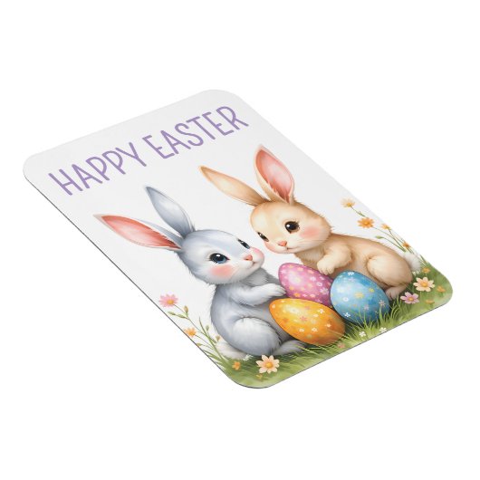 キュートウォーターカラーイースターバニーハッピーイースター マグネット (右側)