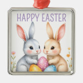 キュートウォーターカラーイースターバニーハッピーイースター メタルオーナメント (正面)
