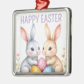 キュートウォーターカラーイースターバニーハッピーイースター メタルオーナメント (左)