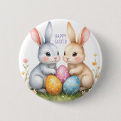 キュートウォーターカラーイースターバニーハッピーイースター 缶バッジ (正面)