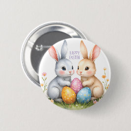キュートウォーターカラーイースターバニーハッピーイースター 缶バッジ
