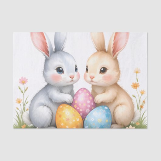キュートウォーターカラーイースターバニーハッピーイースター 薄葉紙 (正面)