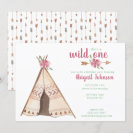 キュートウォーターカラーキャンピングワイルドワンファースト誕生日 招待状