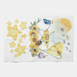 キュートウォーターカラーコテージコアイエローオンホワイト | キッチンタオル