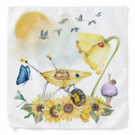 キュートウォーターカラーコテージコアイエローオンホワイト | バンダナ