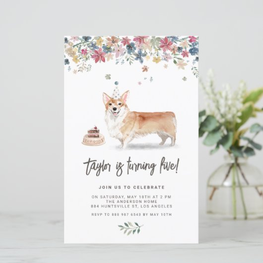 キュートウォーターカラーコルギドッグ誕生日招待状 (スタンド正面)