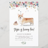 キュートウォーターカラーコルギドッグ誕生日招待状 (正面)