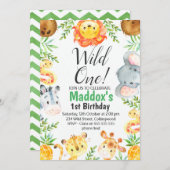 キュートウォーターカラーサファリアニマルズ誕生日招待状 招待状 (正面/裏面)