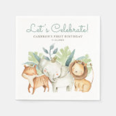 キュートウォーターカラーサファリアニマルフレンズ誕生日 スタンダードカクテルナプキン (正面)