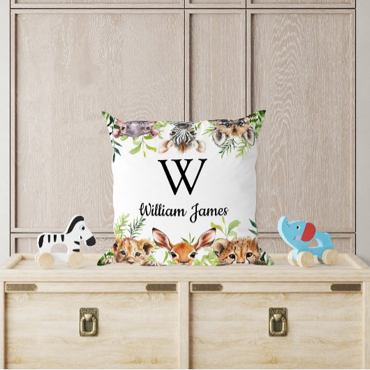 キュートウォーターカラーサファリアニマルベビー子供部屋 クッション