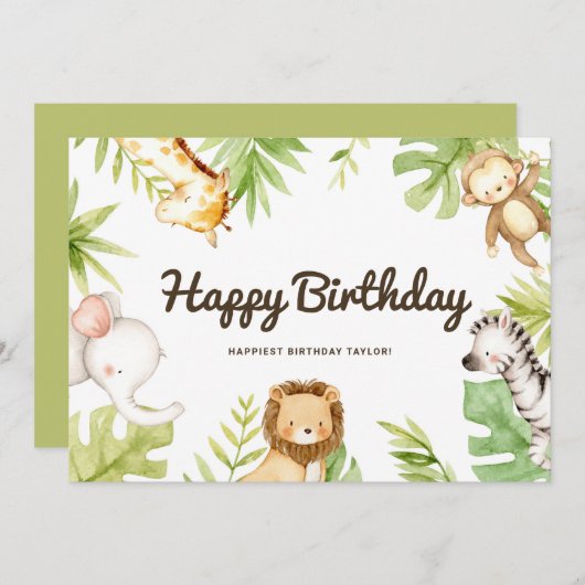 キュートウォーターカラーサファリフレンズトロピカル誕生日 (正面/裏面)