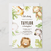 キュートウォーターカラーサファリフレンズトロピカル誕生日 招待状 (正面)