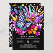 キュートウォーターカラーシックバタフライ誕生日 招待状 (正面/裏面)