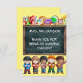 キュートウォーターカラースクールシャルボード文字先生 サンキューカード (正面/裏面)