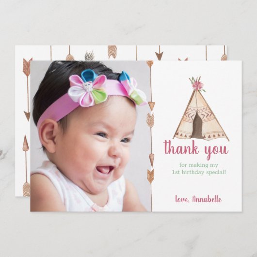 キュートウォーターカラーテペキャンプ誕生日 サンキューカード (正面/裏面)