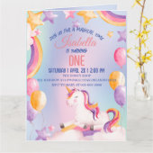 キュートウォーターカラーパステルユニコーンレインボー誕生日 カード (黄色い花)