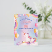 キュートウォーターカラーパステルユニコーンレインボー誕生日 ポストカード (スタンド正面)