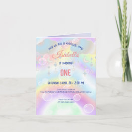 キュートウォーターカラーパステルユニコーンレインボー誕生日 招待状