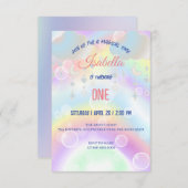 キュートウォーターカラーパステルユニコーンレインボー誕生日 招待状 (正面/裏面)