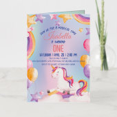 キュートウォーターカラーパステルユニコーンレインボー誕生日 箔グリーティングカード (正面)