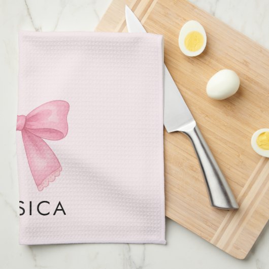 キュートウォーターカラーピンクボウコケットベーキング キッチンタオル (四つ折り)