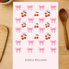 キュートウォーターカラーピンクボウコケットベーキング キッチンタオル