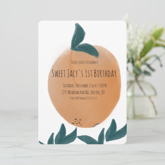 キュートウォーターカラーピーチスウィート誕生日 招待状 (スタンド正面)