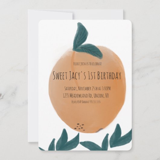 キュートウォーターカラーピーチスウィート誕生日 招待状 (正面)