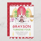 キュートウォーターカラーファーム誕生日 招待状 (正面/裏面)