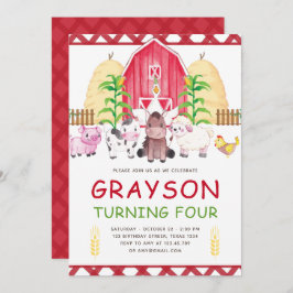 キュートウォーターカラーファーム誕生日 招待状