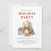 キュートウォーターカラーブラウンベアーホリデーパーティー 招待状 (正面)