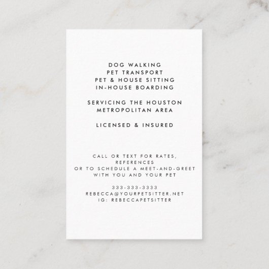 キュートウォーターカラーペットキャットハウスシッタードッグウォーカー 名刺 (裏面)
