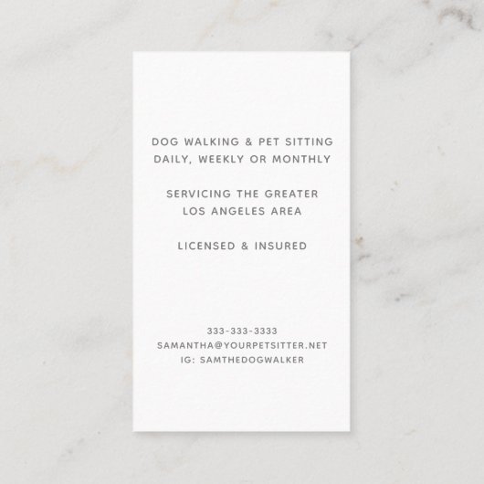 キュートウォーターカラーペットシッタードッグウォーカートリマー 名刺 (裏面)