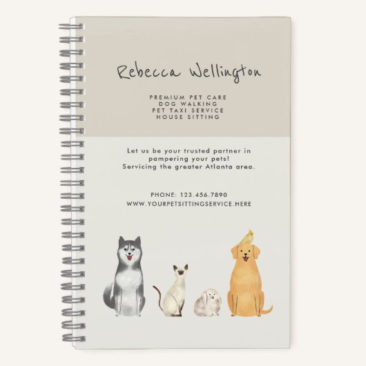 キュートウォーターカラーペットシッタードッグウォーカービジネス ノートブック (正面)