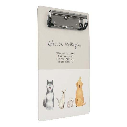キュートウォーターカラーペットシッタードッグウォーカービジネス ミニクリップボード (アングル)