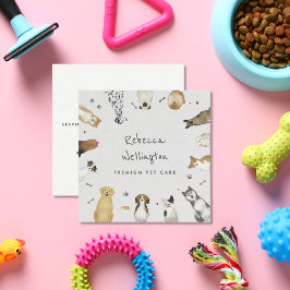 キュートウォーターカラーペットドッグズペットシッタードッグウォーカー スクエア名刺