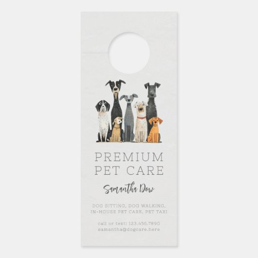 キュートウォーターカラーペットドッグズペットシッタードッグウォーカー ドアノブサイン (正面)