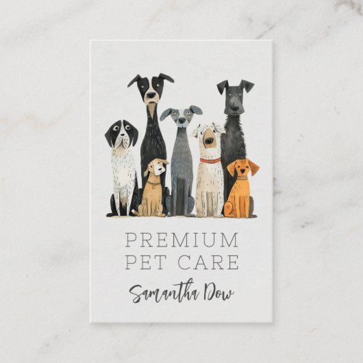 キュートウォーターカラーペットドッグズペットシッタードッグウォーカー 名刺 (正面)