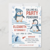 キュートウォーターカラーペンギン誕生日招待状 招待状 (正面)