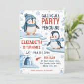 キュートウォーターカラーペンギン誕生日招待状 招待状 (スタンド正面)