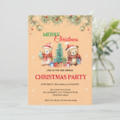 キュートウォーターカラーホリデーベアーサンタクリスマスパーティー 招待状 (スタンド正面)