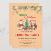 キュートウォーターカラーホリデーベアーサンタクリスマスパーティー 招待状 (正面/裏面)