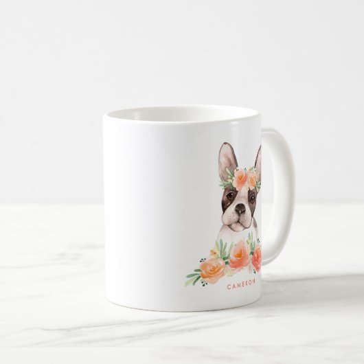 キュートウォーターカラーボストンテリアピーチフローラ コーヒーマグカップ (正面右)