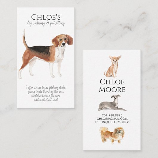キュートウォータードッグウォーカーペットシッター 名刺 (正面/裏面)