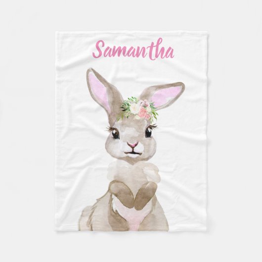 キュートウォーターベビーバニーパーソナライズされた フリースブランケット (正面)